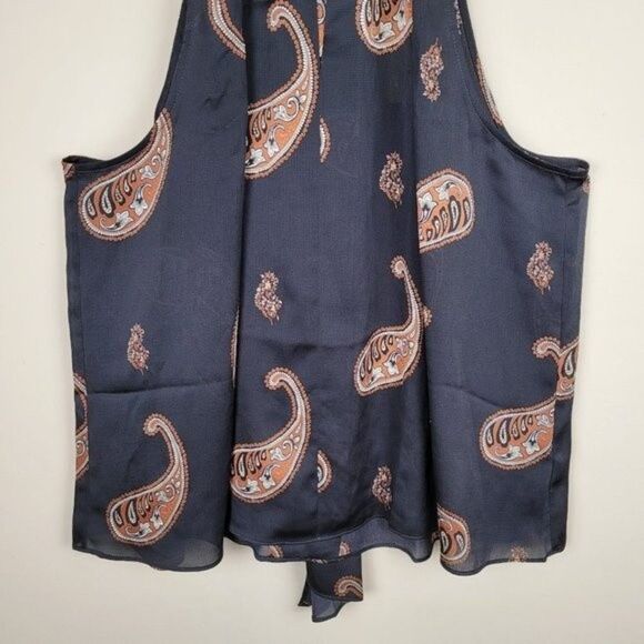 Ryegrass Black Sleeveless Blouse Paisley Print Back Scarf Tie Neck Size 2X NWT - Picture 4 of 11